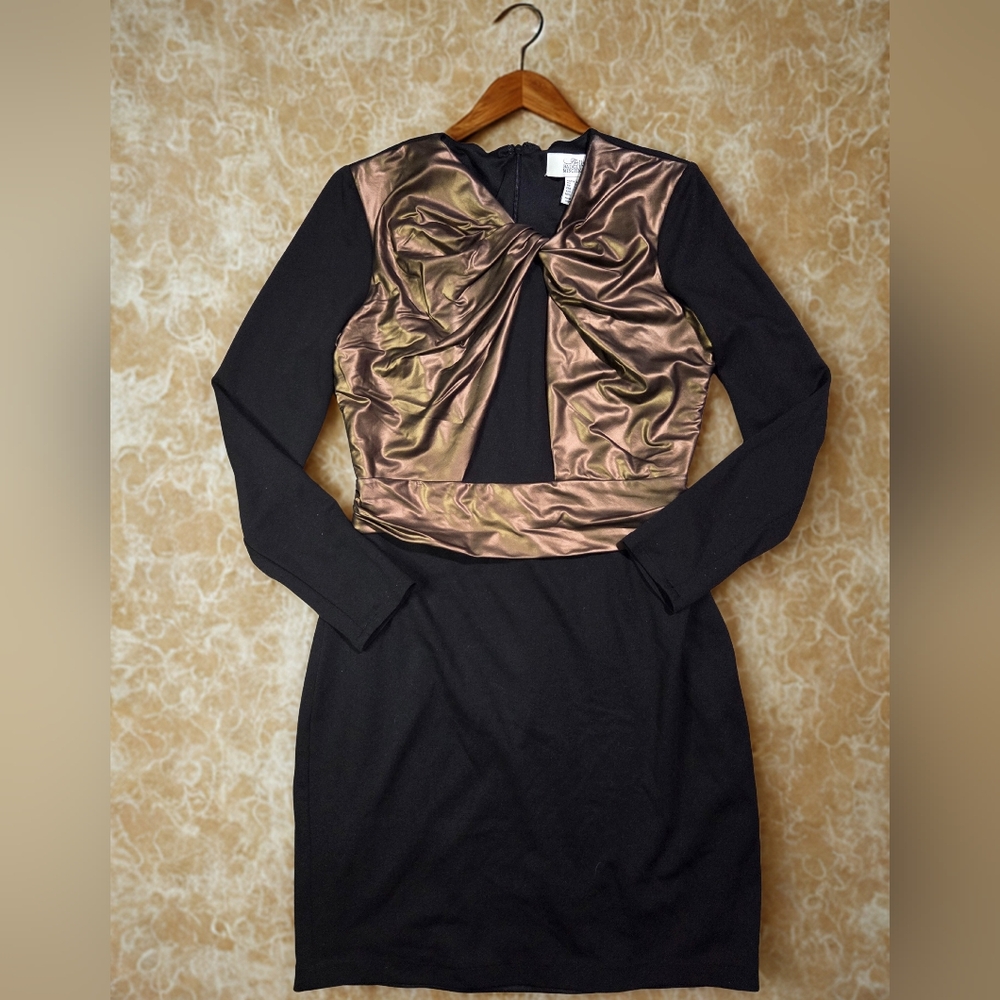 ⚡ Sale  Badgley Mischka Black Dress with Bronze Accents